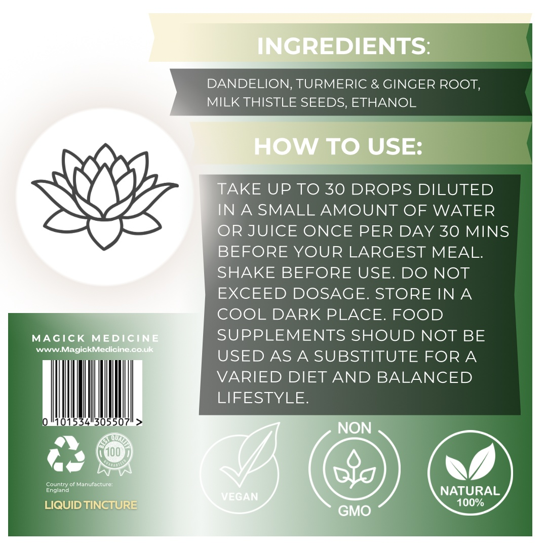 Herbal Tincture DIGEST DROPS D-TOX Liver Tincture 50ml label ingredients list