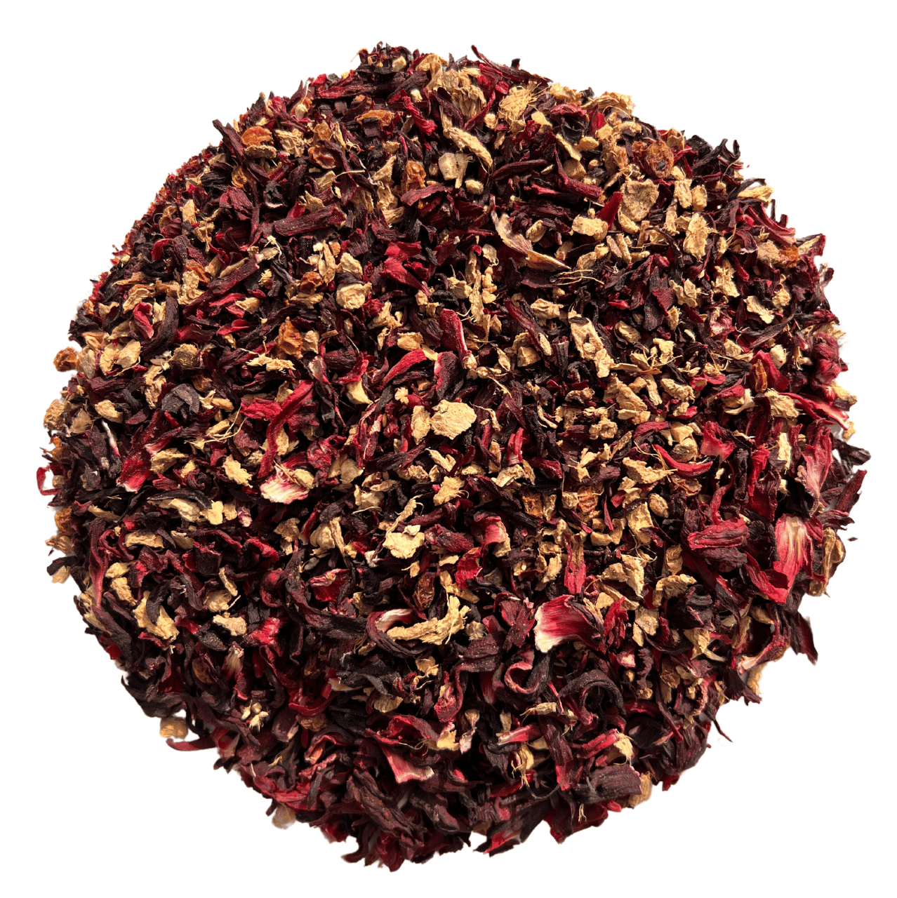 Tea ball with dried herbs and flowers on a white background
