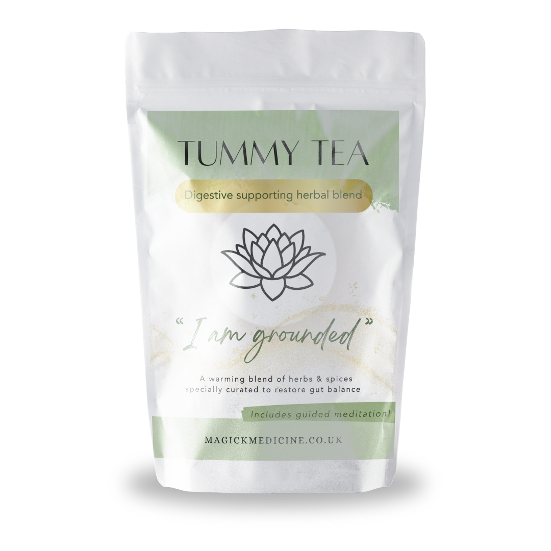 Tummy Tea package with lotus flower design on a white background