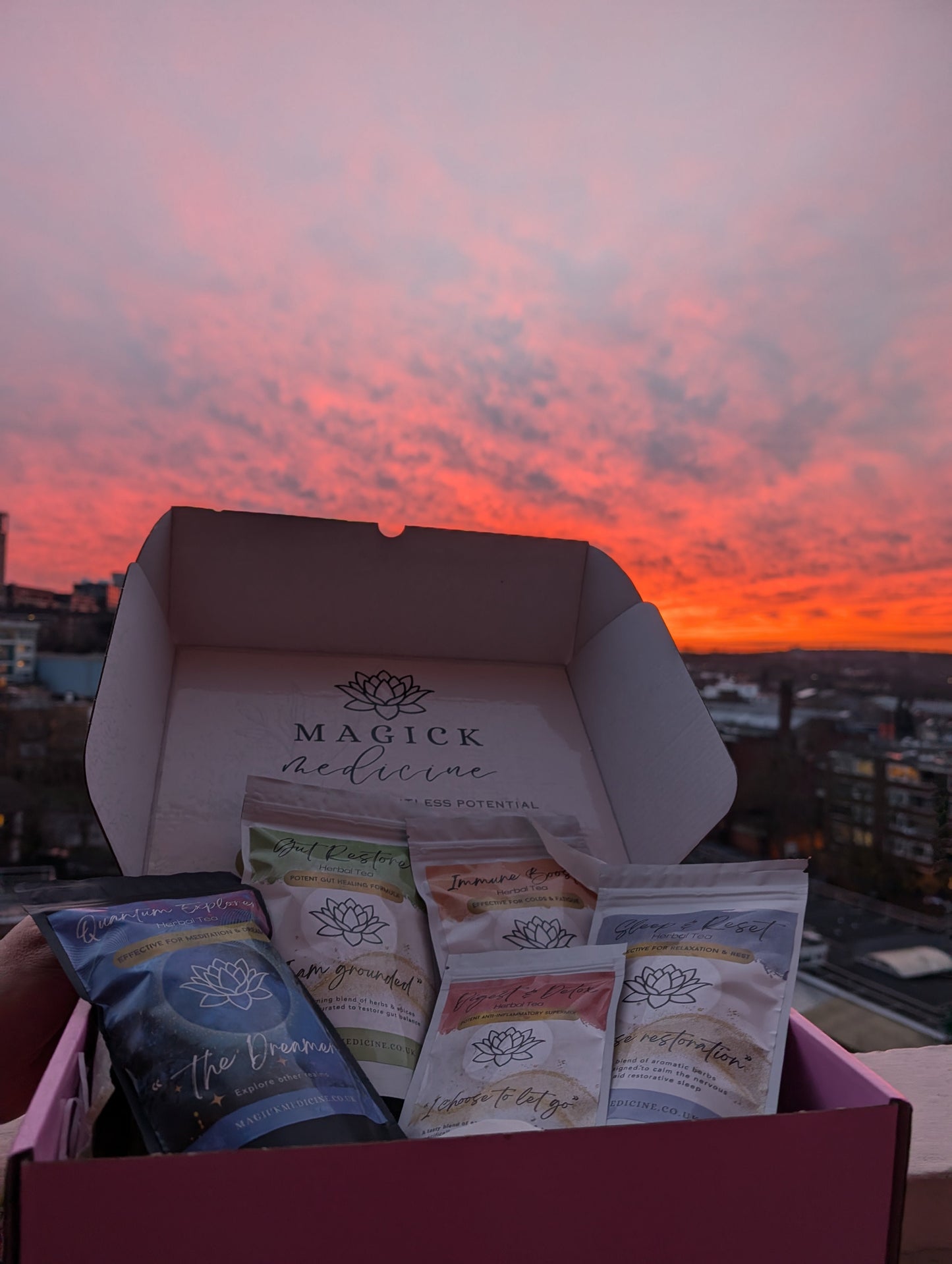 Magic Teas Gift Box lifestyle spiritual shot sunset happy wellness vibes