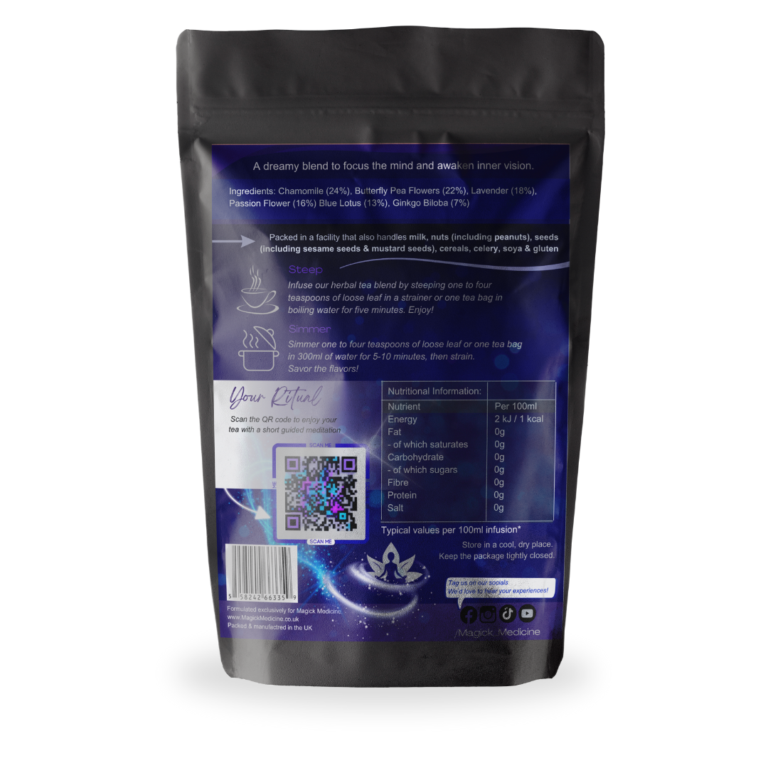 Back view of a blue and black package with text and graphics on a white background