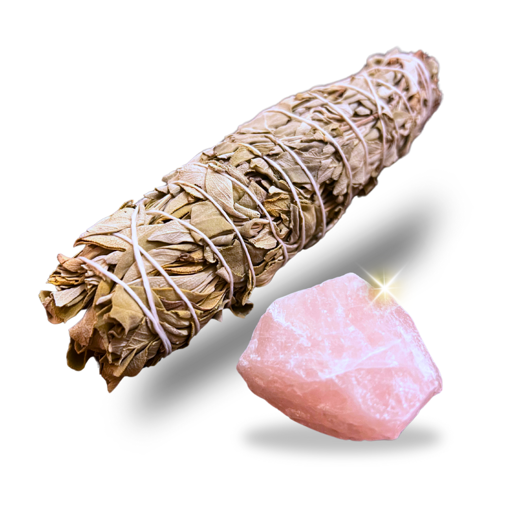Love Bundle love bundle - sage wand & rose quartz crystal