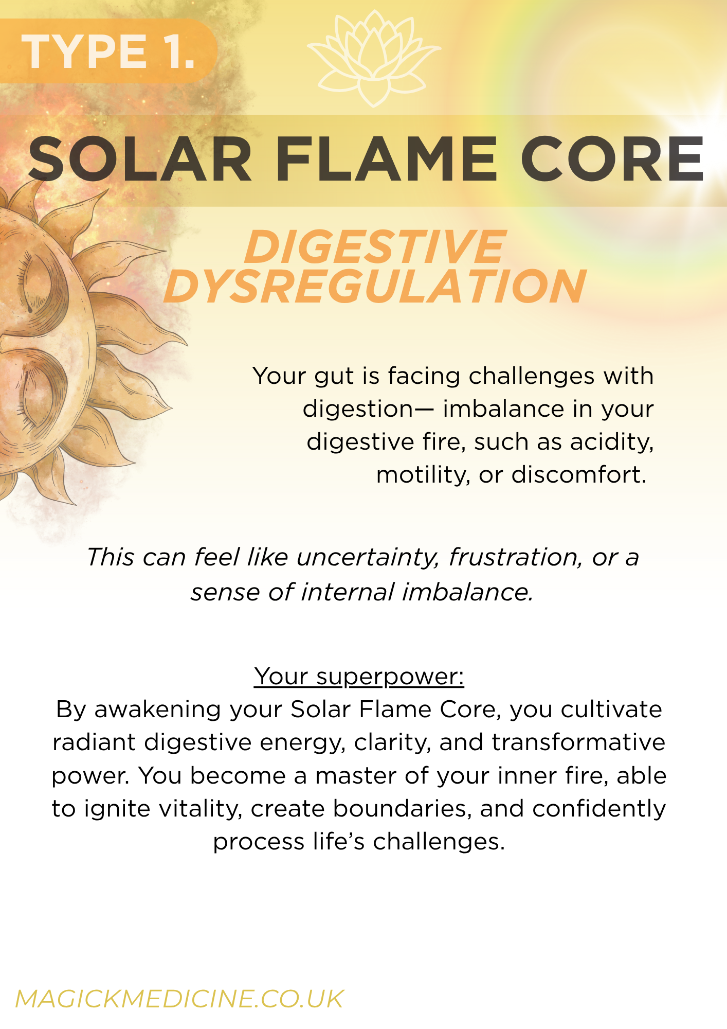 TYPE 1 GUT ARCHETYPES: SOLAR FLAME CORE CHEAT SHEET - Food Groups & Danger Foods List