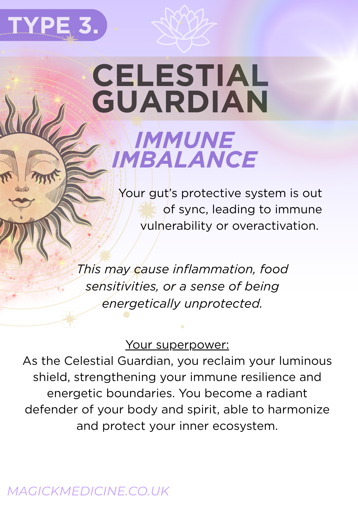 TYPE 3 GUT ARCHETYPES: CELESTIAL GUARDIAN CHEAT SHEET - Food Groups & Danger Foods List