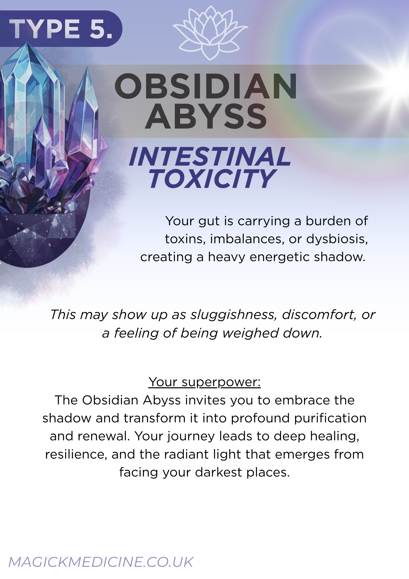 TYPE 5 GUT ARCHETYPES: OBSIDIAN ABYSS CHEAT SHEET - Food Groups & Danger Foods List