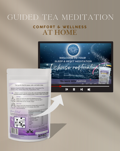 The QR code on the Sleep & Reset pack, which links to the blend's guided tea ritual