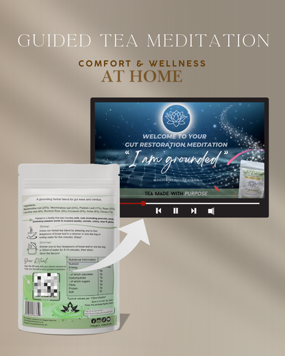 The QR code on the Tummy Tea pack, which links to the blend's guided tea ritual