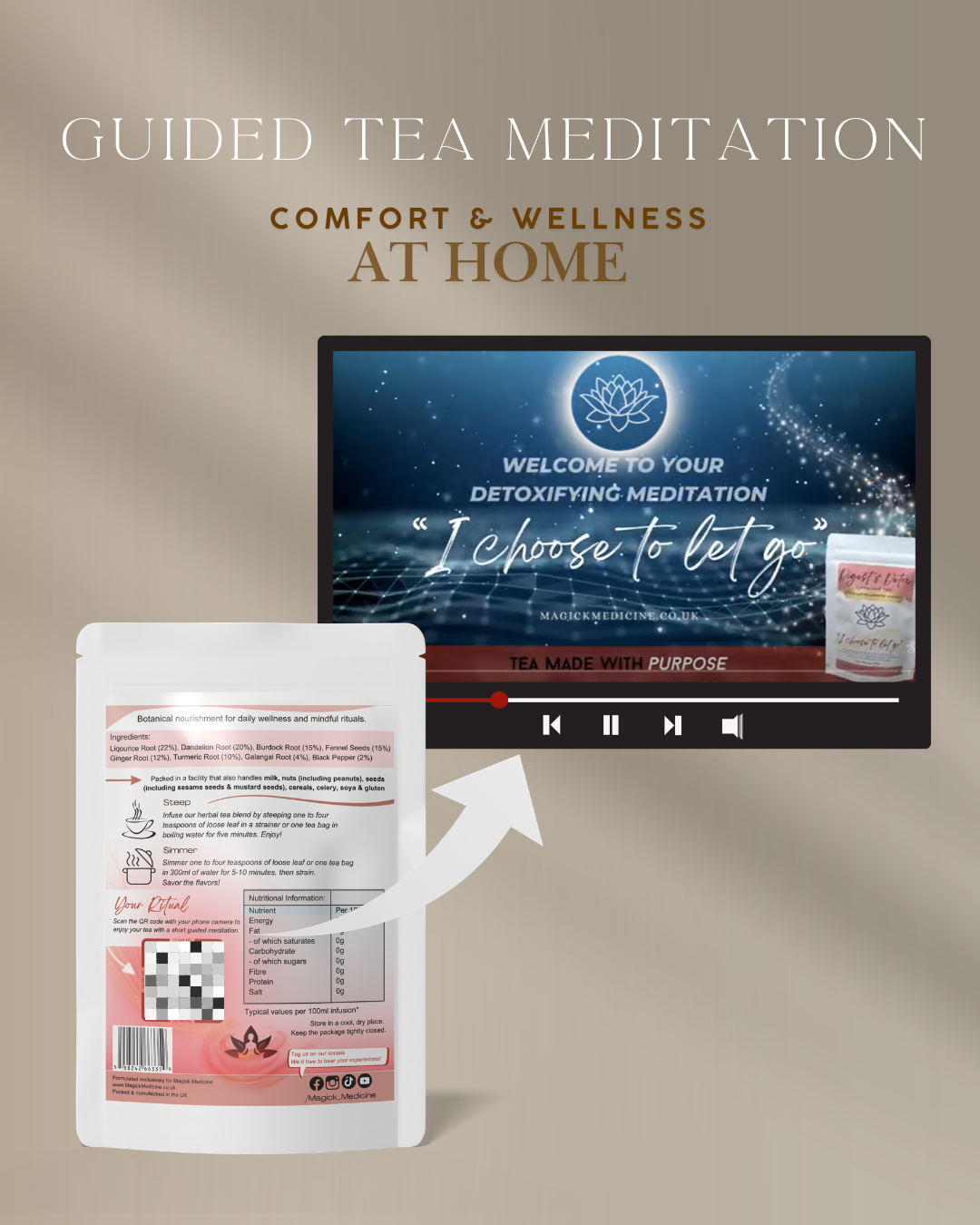 The QR code on the Spice & Roots pack, which links to the blend's guided tea ritual