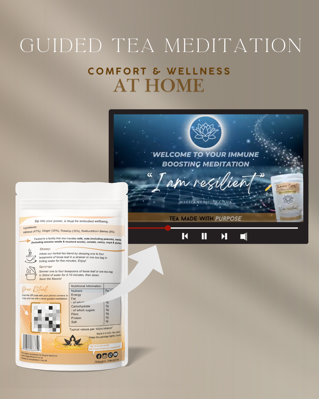 The QR code on the InnerGlow pack, which links to the blend's guided tea ritual