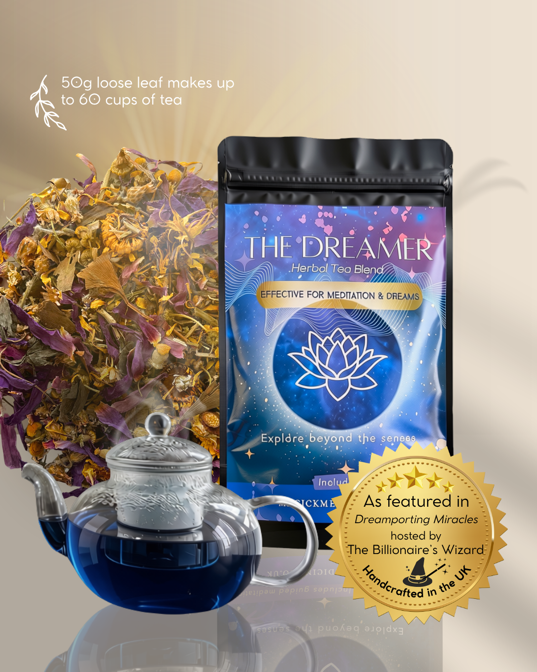 The Dreamer pack shown with the loose herbs