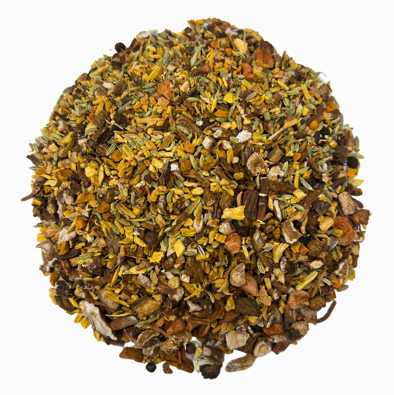 Mixture of dried herbs on a white background