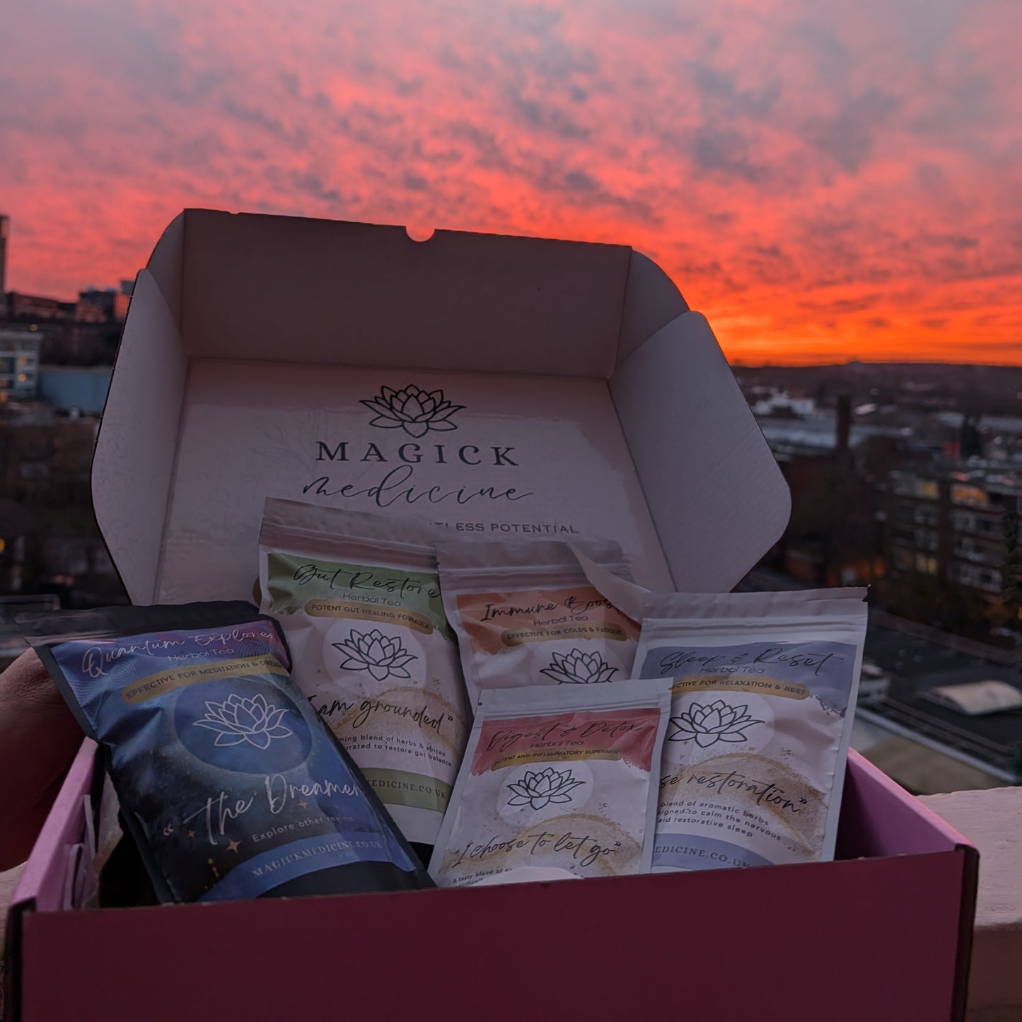 Magic Teas Gift Box lifestyle spiritual shot sunset happy wellness vibes
