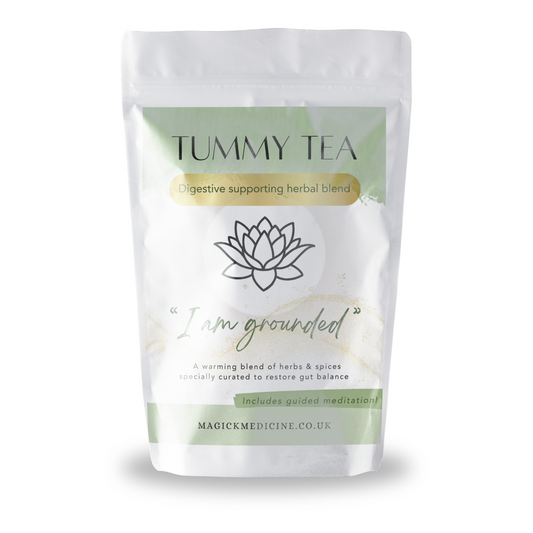 Tummy Tea package with lotus flower design on a white background