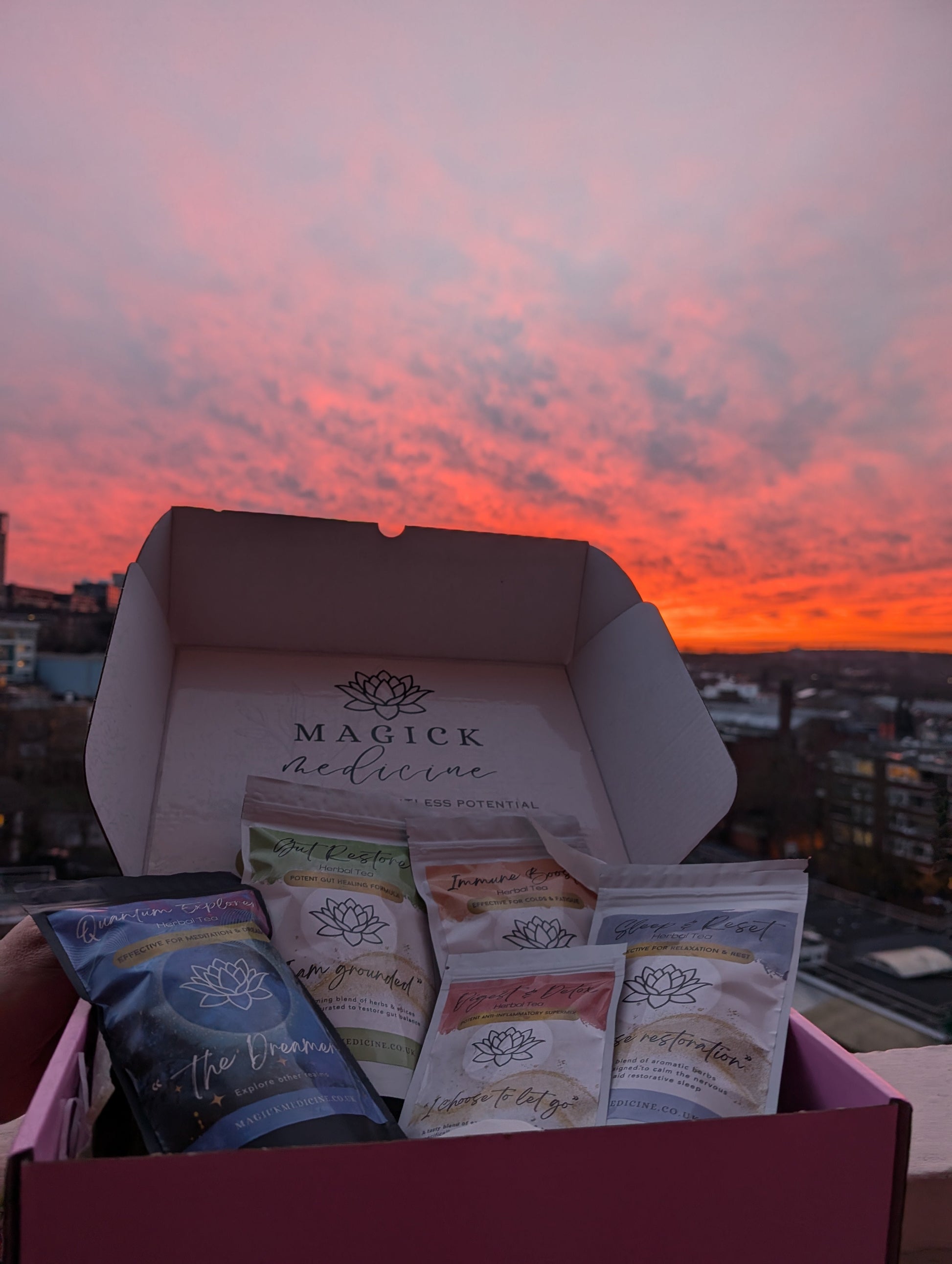 Magic Teas Gift Box lifestyle spiritual shot sunset happy wellness vibes